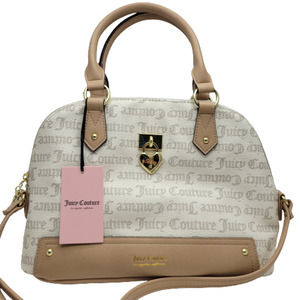 Juicy Couture Under Lock And Key Dome Satchel Crossbody Bag Pecan White NEW